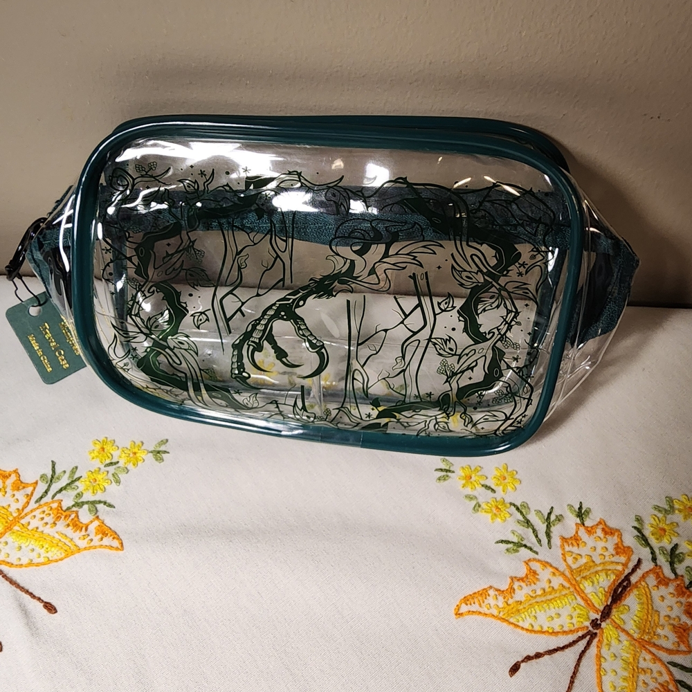 Clear Teal Floral-Print Cosmetic Pouch - Unbranded